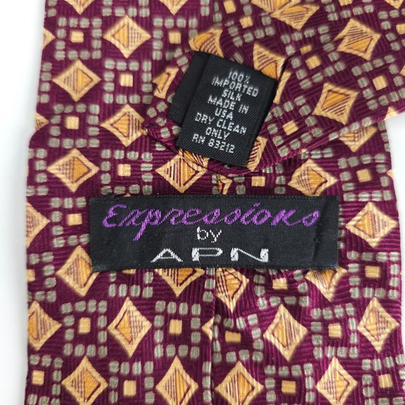 Expressions by APN Men Tie 100% Silk Geometric Purple Gray Gold Size 57x4 - NWOT - Picture 3 of 5